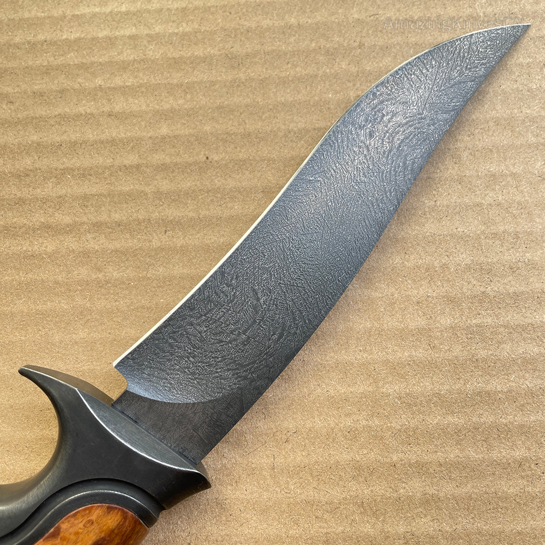Handcrafted Wootz Steel Fixed Blade Outdoor Collectible Knife Desert Ironwood Handle with Leather Sheath - AK-HT0838