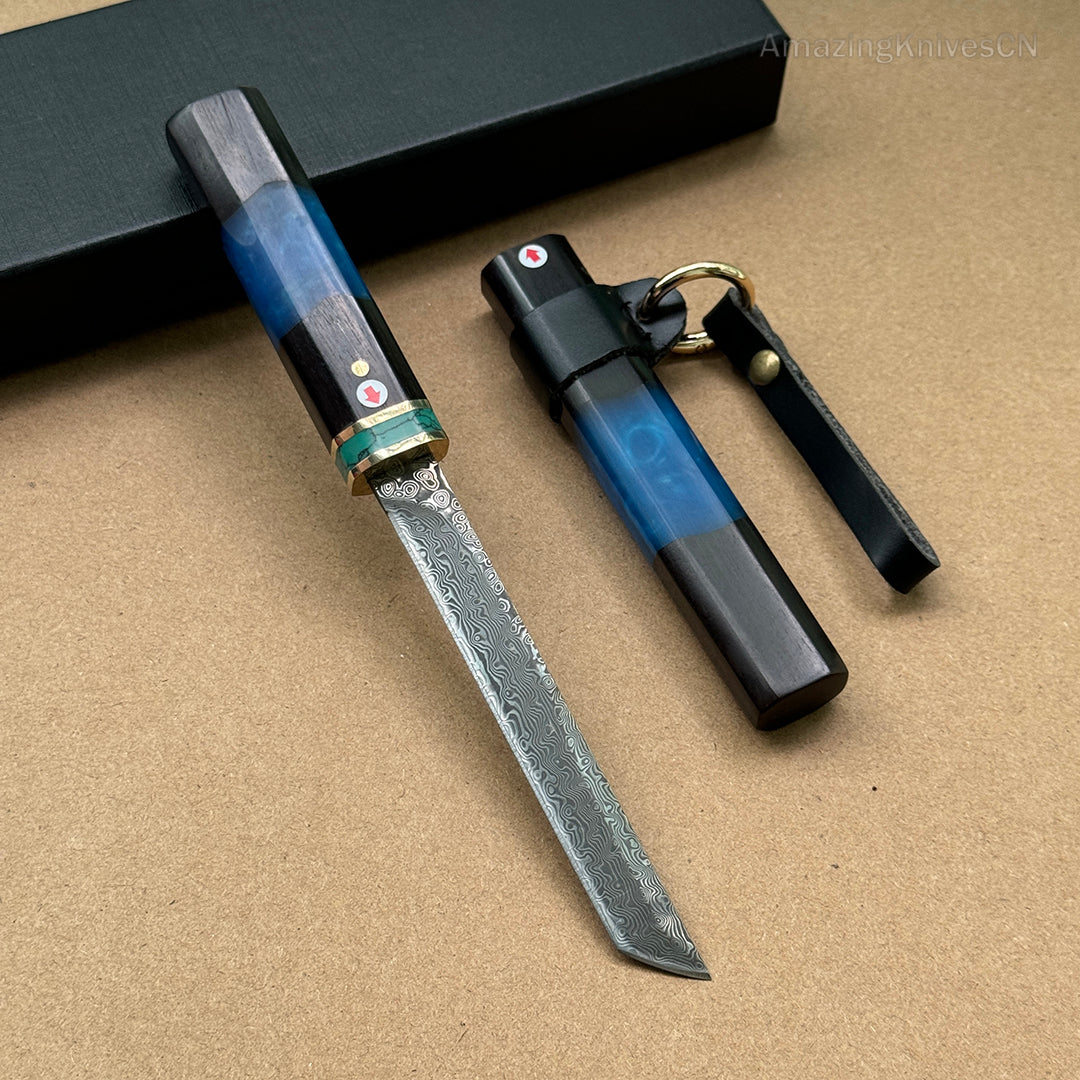 Japanese Style Mini Katana Knife Fixed Blade Damascus Steel  - AK-HT0921