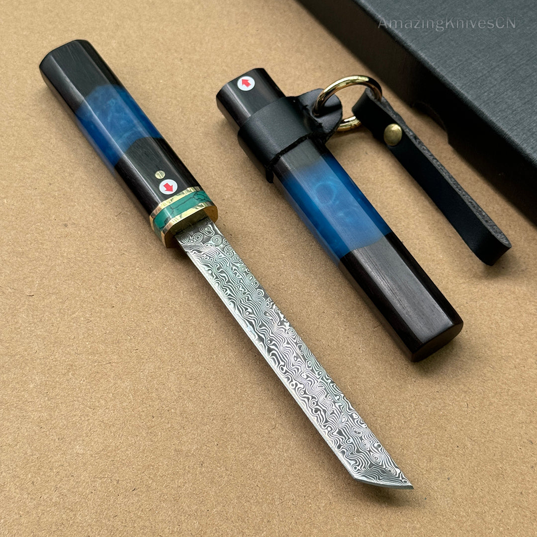 Japanese Style Mini Katana Knife Fixed Blade Damascus Steel  - AK-HT0921