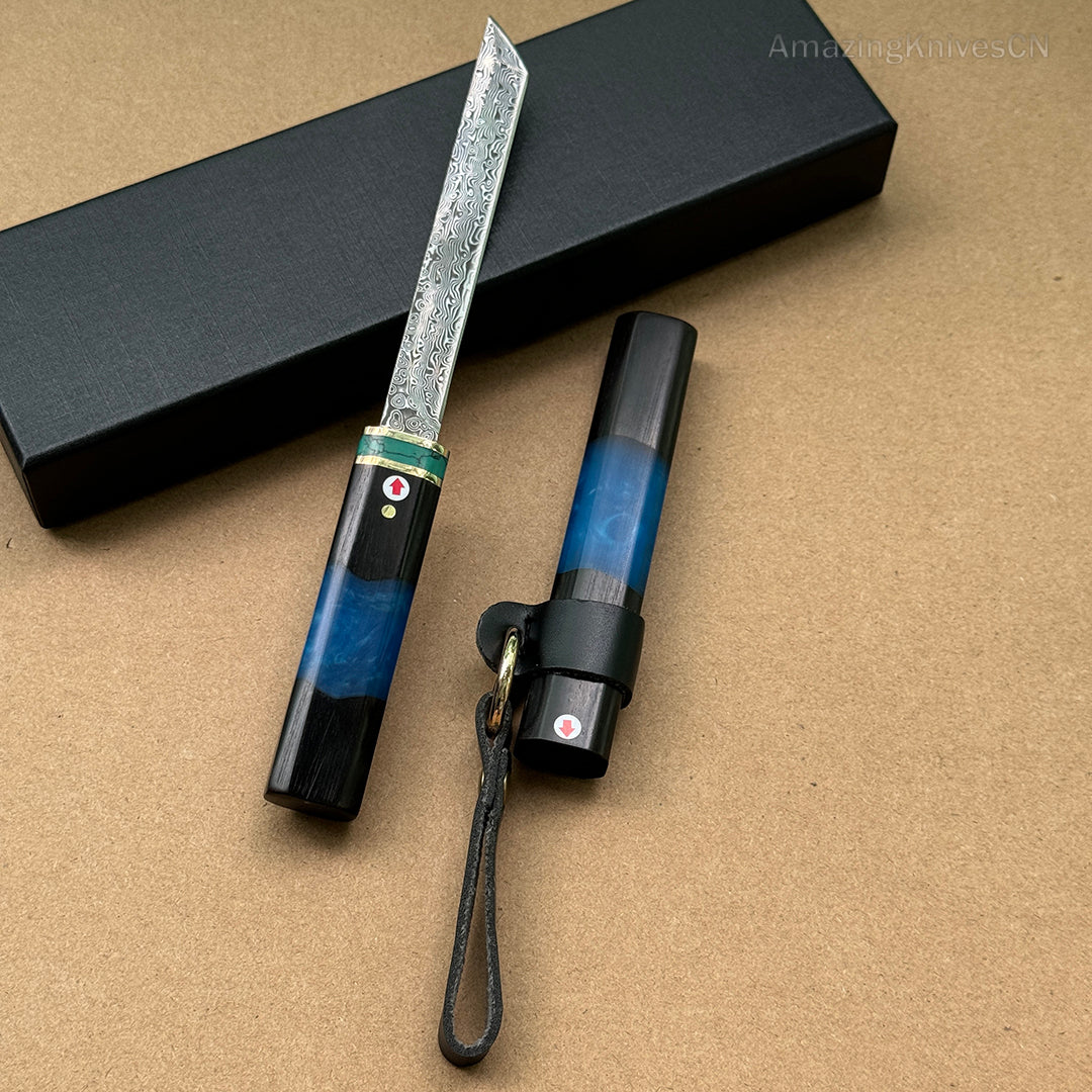 Japanese Style Mini Katana Knife Fixed Blade Damascus Steel  - AK-HT0921