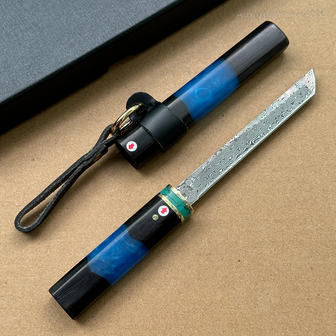 Japanese Style Mini Katana Knife Fixed Blade Damascus Steel  - AK-HT0921