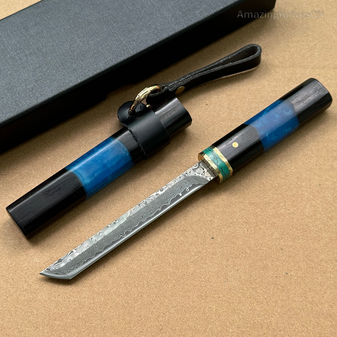 Japanese Style Mini Katana Knife Fixed Blade Damascus Steel  - AK-HT0921