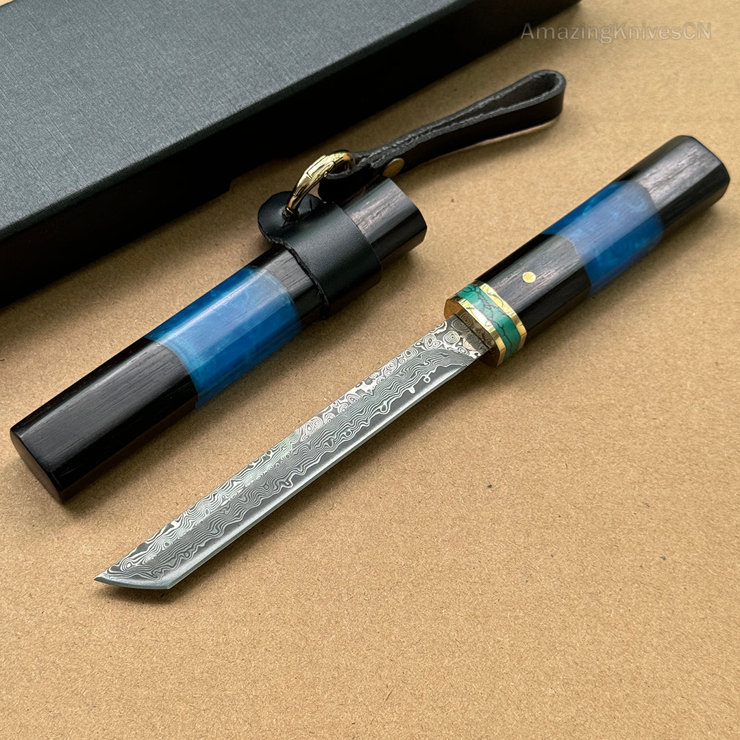 Japanese Style Mini Katana Knife Fixed Blade Damascus Steel  - AK-HT0921