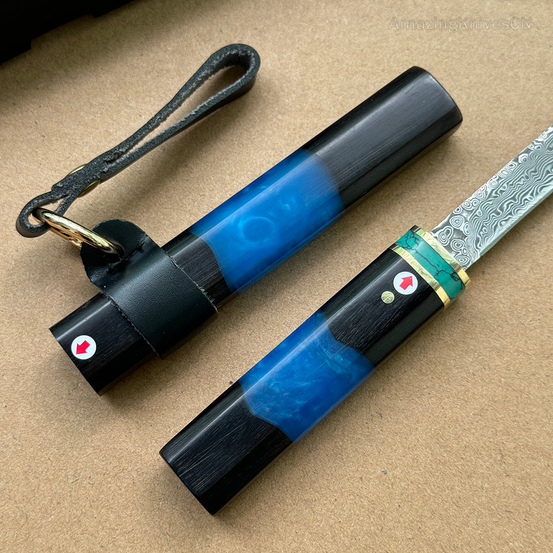 Japanese Style Mini Katana Knife Fixed Blade Damascus Steel  - AK-HT0921