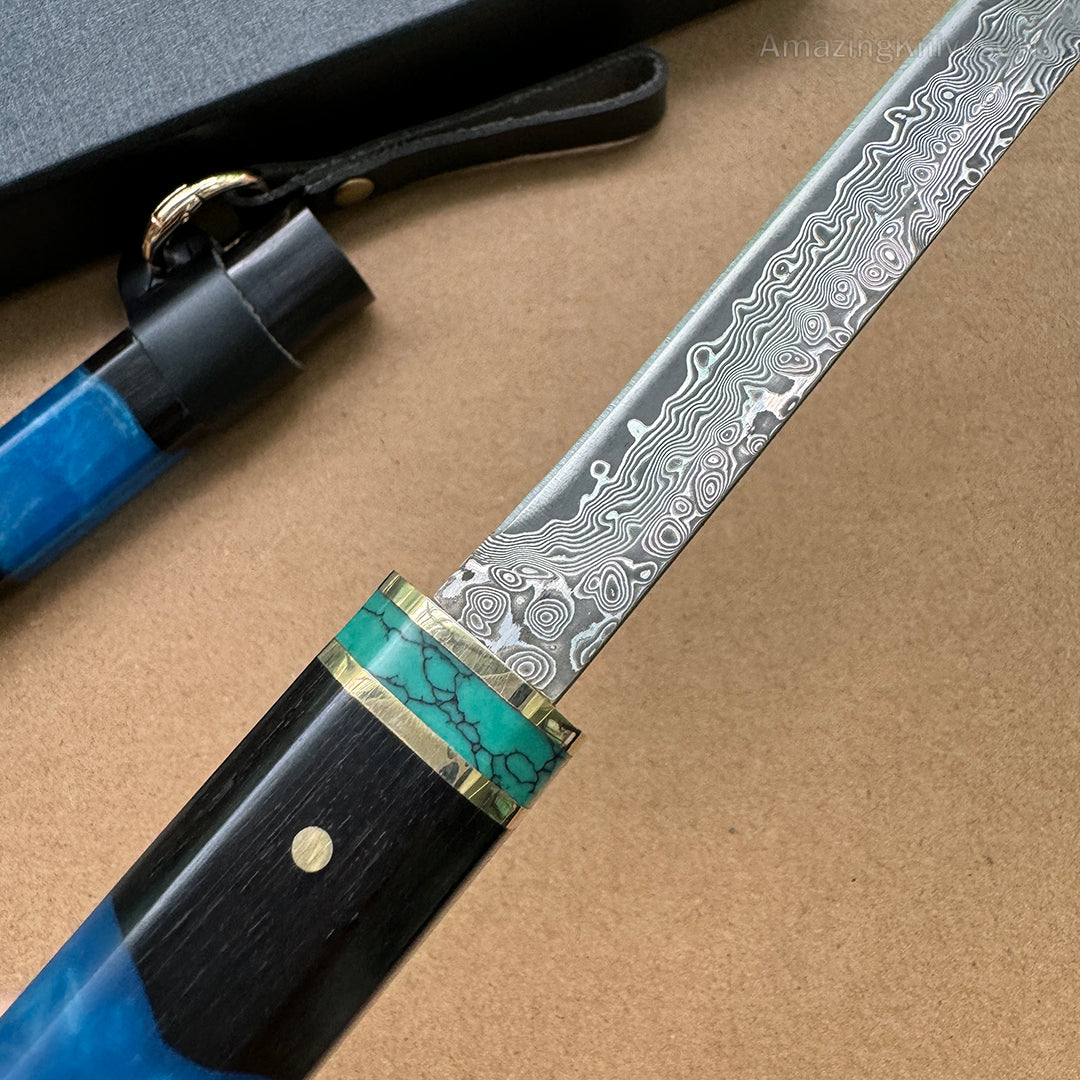 Japanese Style Mini Katana Knife Fixed Blade Damascus Steel  - AK-HT0921