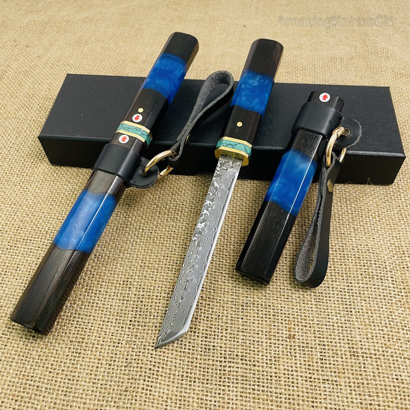 Japanese Style Mini Katana Knife Fixed Blade Damascus Steel  - AK-HT0921