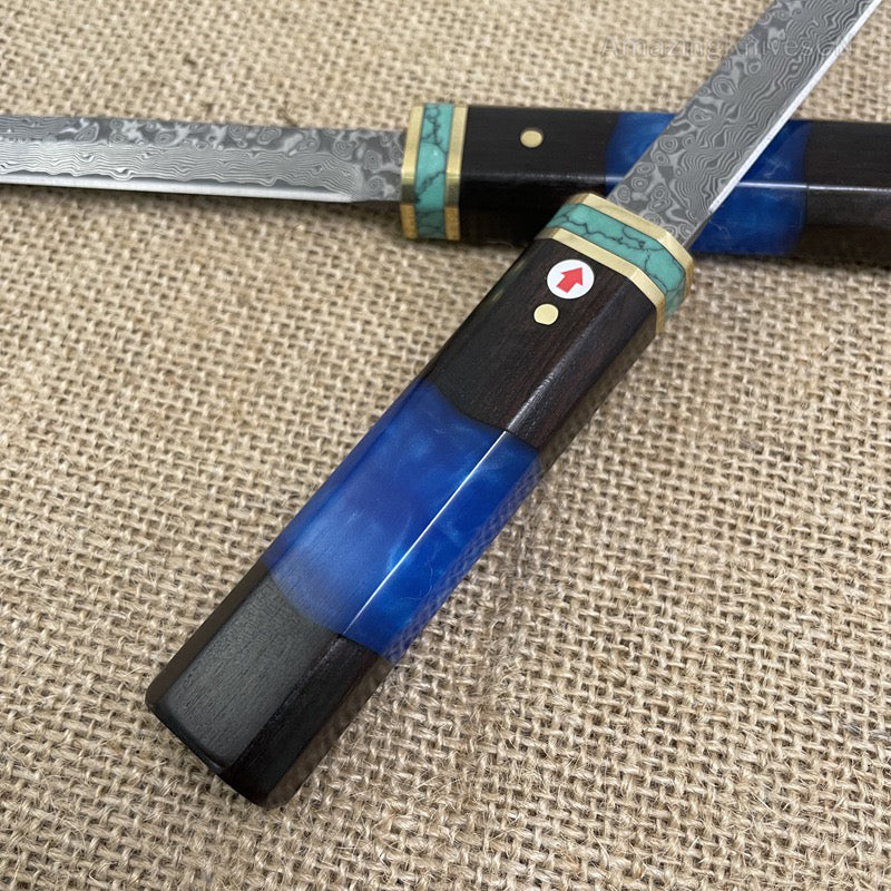 Japanese Style Mini Katana Knife Fixed Blade Damascus Steel  - AK-HT0921