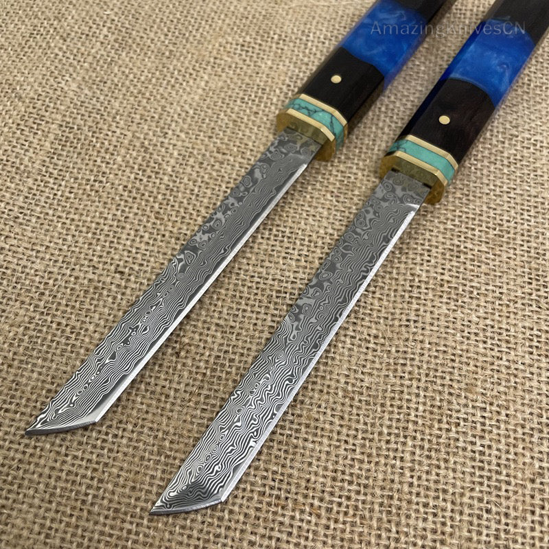 Japanese Style Mini Katana Knife Fixed Blade Damascus Steel  - AK-HT0921