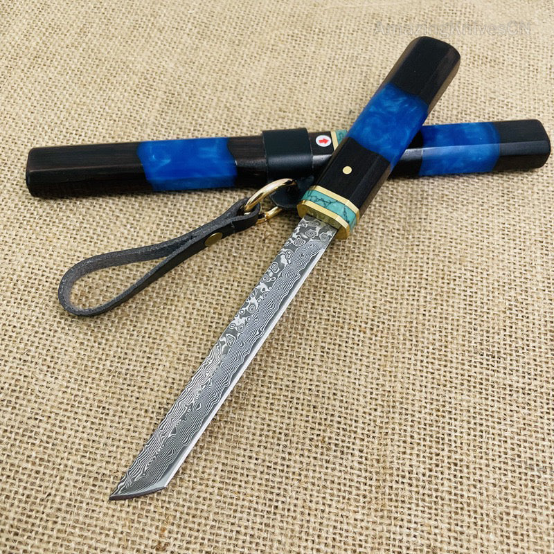 Japanese Style Mini Katana Knife Fixed Blade Damascus Steel  - AK-HT0921