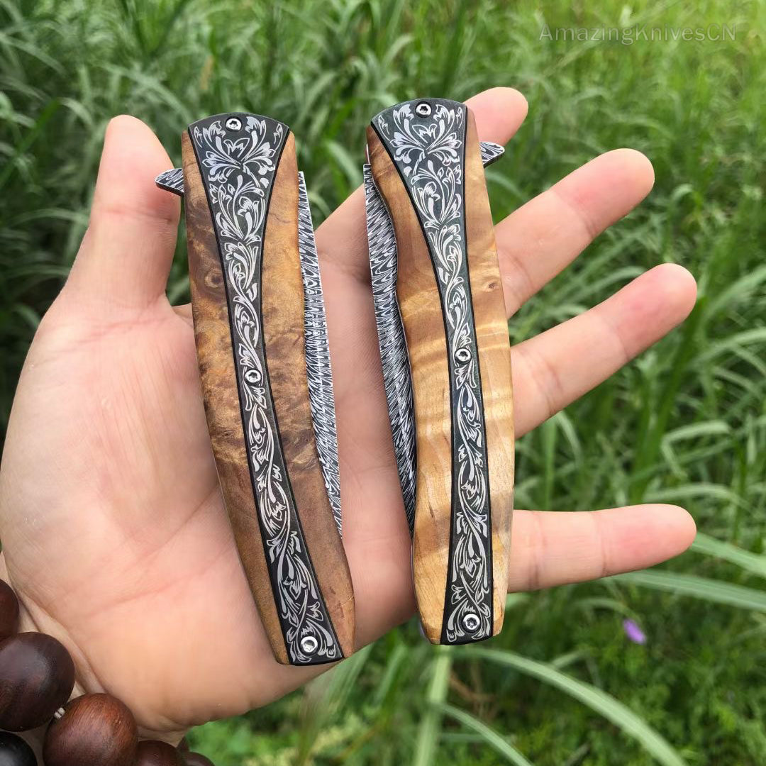 Feather Knife Folding Pocket Knife Survival Tactical Titanium Ball Bearing Flipper - AK-HT0846-F