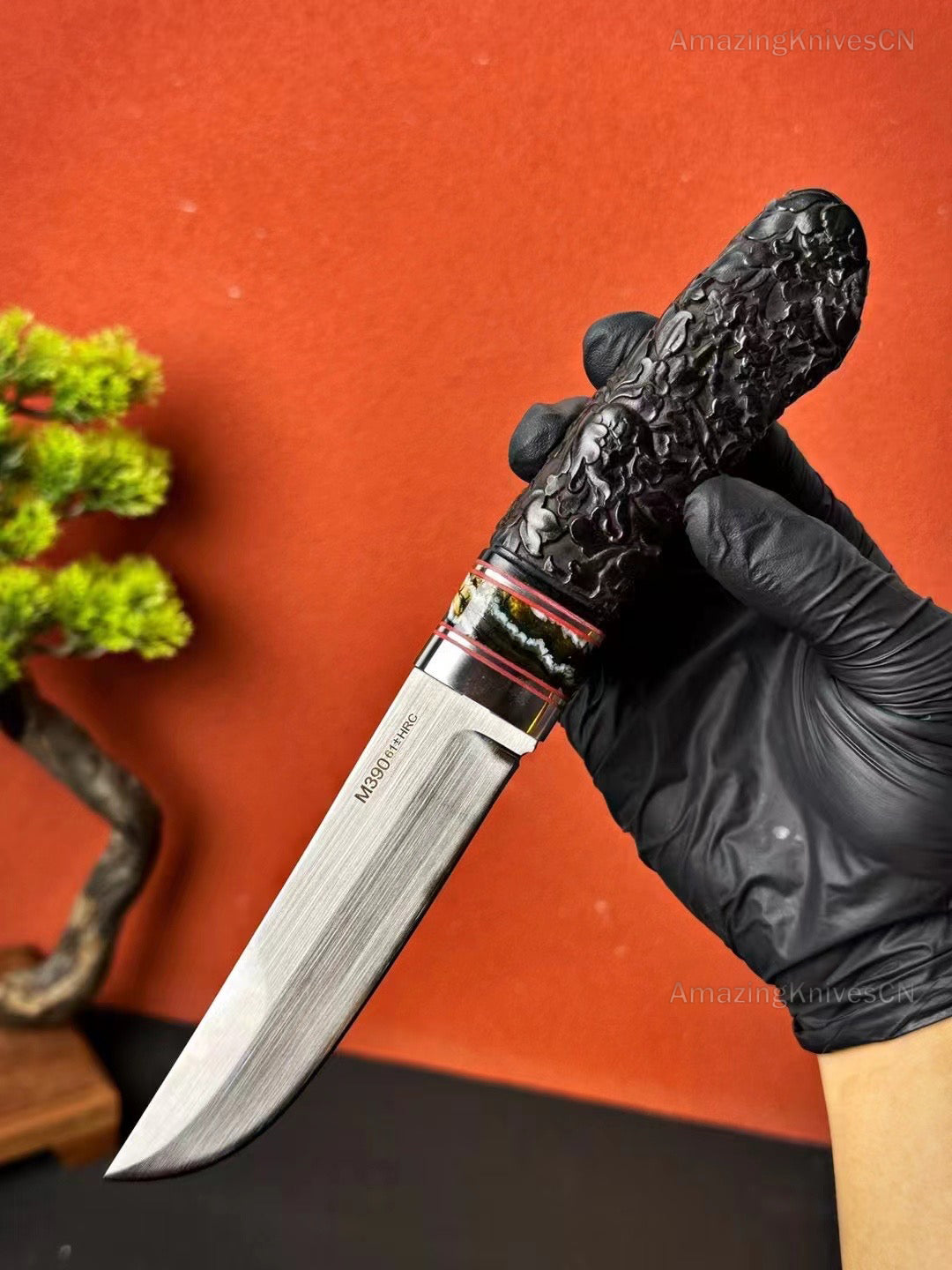 Top-tier M390 Steel Blade Hunting Knife Bowie Survival Knife Handcrafted Ebony Wood - AK-HT0922