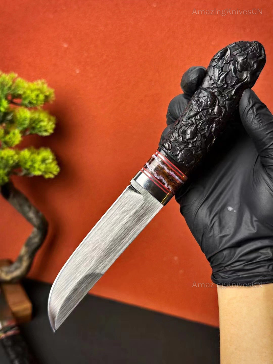 Top-tier M390 Steel Blade Hunting Knife Bowie Survival Knife Handcrafted Ebony Wood - AK-HT0922