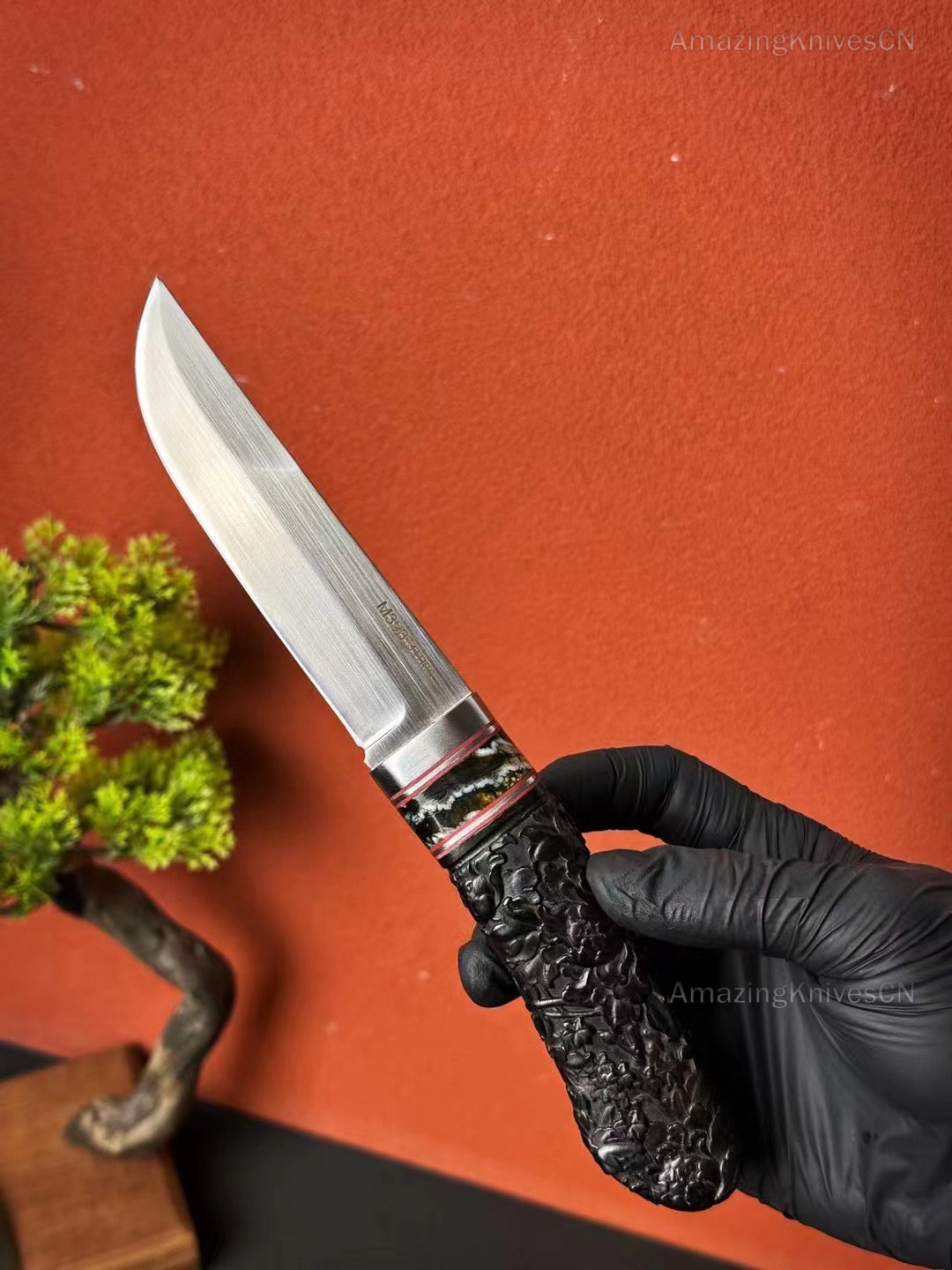 Top-tier M390 Steel Blade Hunting Knife Bowie Survival Knife Handcrafted Ebony Wood - AK-HT0922