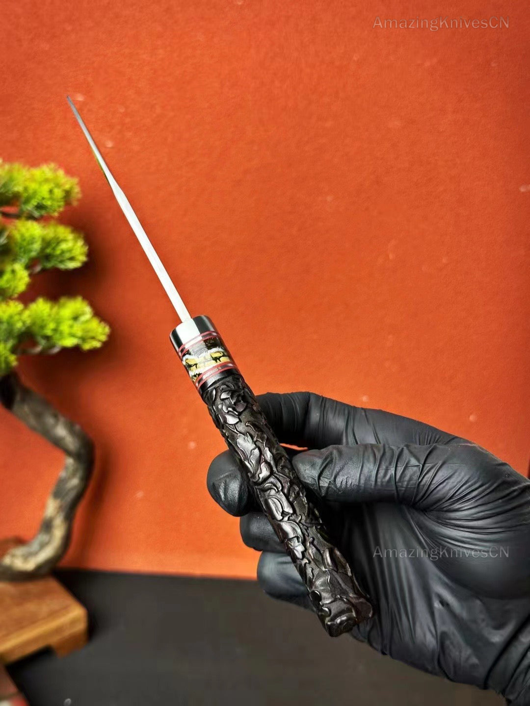 Top-tier M390 Steel Blade Hunting Knife Bowie Survival Knife Handcrafted Ebony Wood - AK-HT0922