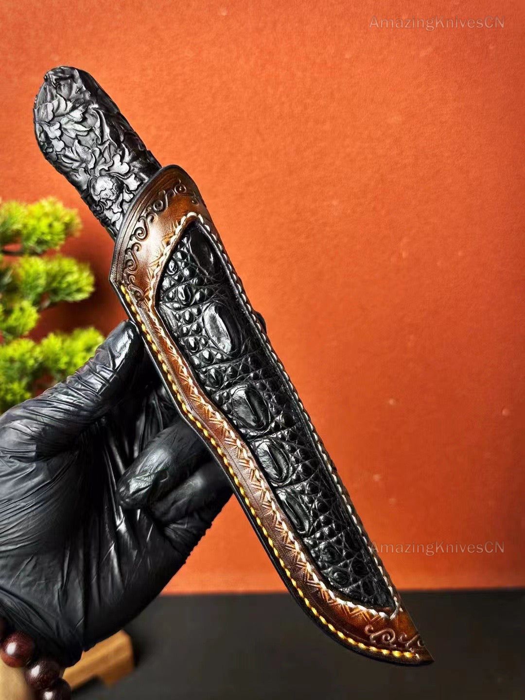 Top-tier M390 Steel Blade Hunting Knife Bowie Survival Knife Handcrafted Ebony Wood - AK-HT0922