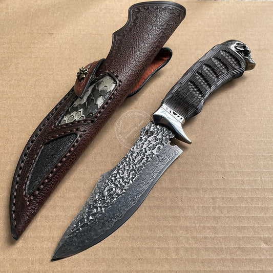 VG10 Hunting Knife Fixed Blade Damascus Steel Handcrafted Survival Knife Skull Head -AK-HT0497