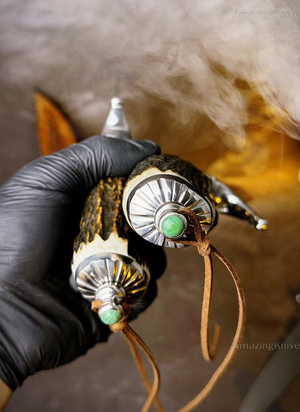 Wootz Steel Survival Bowie Hunting Knife Fixed Blade Stag Horn Handle w/ Sheath - AK-HT0879