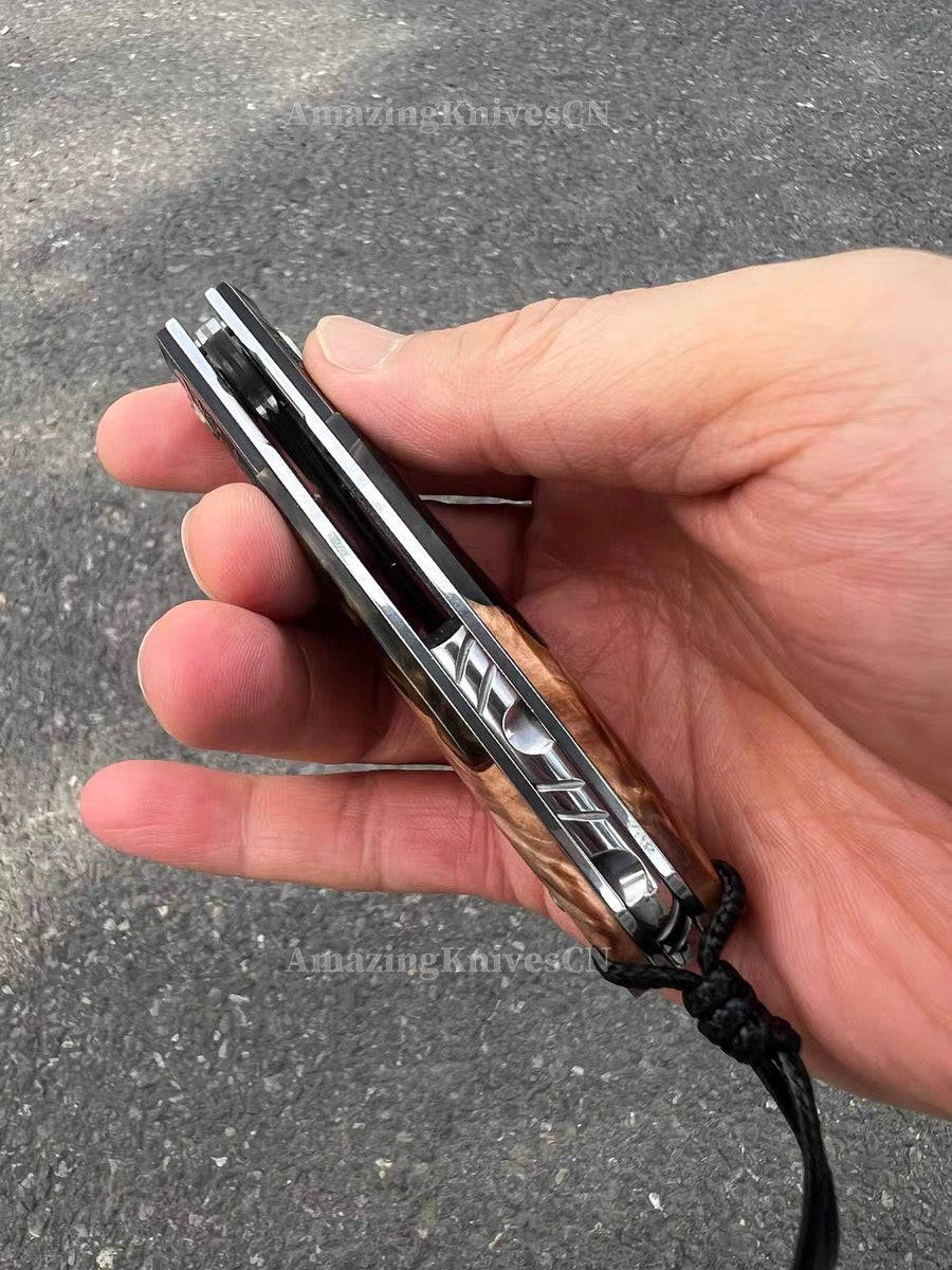 Handcrafted Damascus Folding Knife – VG10 Core | Exquisite Resin & Burl Wood Handle | EDC / Gift-Ready - AK-HT0997