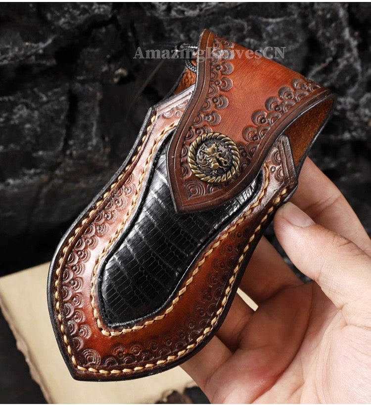 Handcrafted Damascus Folding Knife – VG10 Core | Exquisite Resin & Burl Wood Handle | EDC / Gift-Ready - AK-HT0997