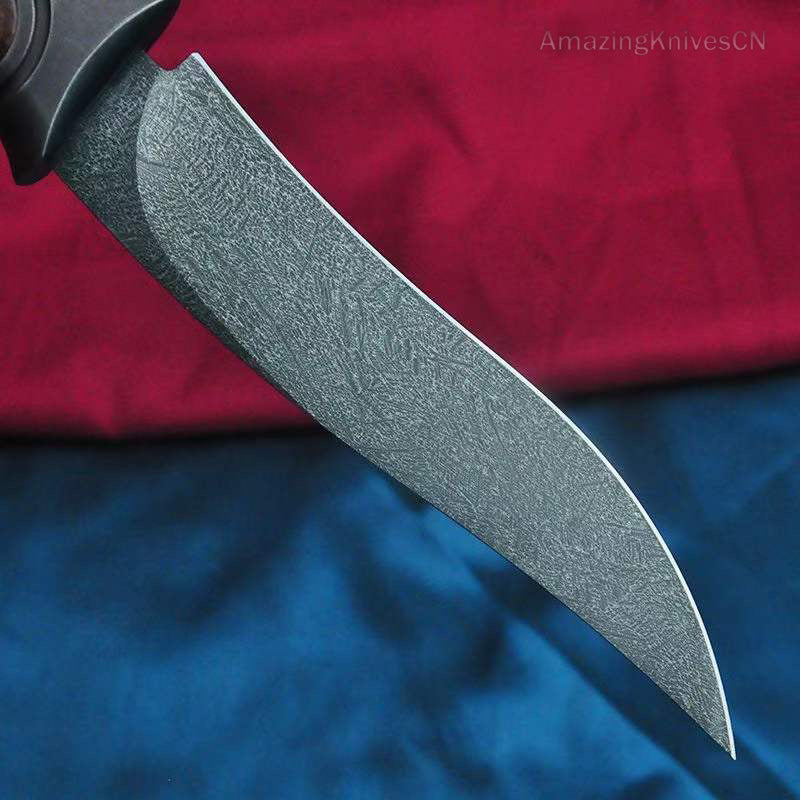 Handcrafted Wootz Steel Fixed Blade Outdoor Collectible Knife Desert Ironwood Handle with Leather Sheath - AK-HT0838