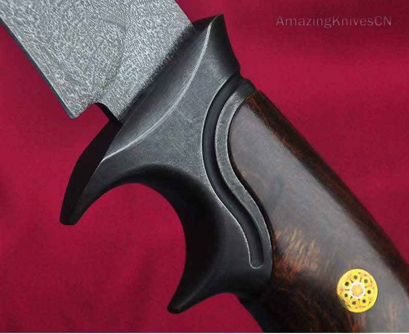 Handcrafted Wootz Steel Fixed Blade Outdoor Collectible Knife Desert Ironwood Handle with Leather Sheath - AK-HT0838