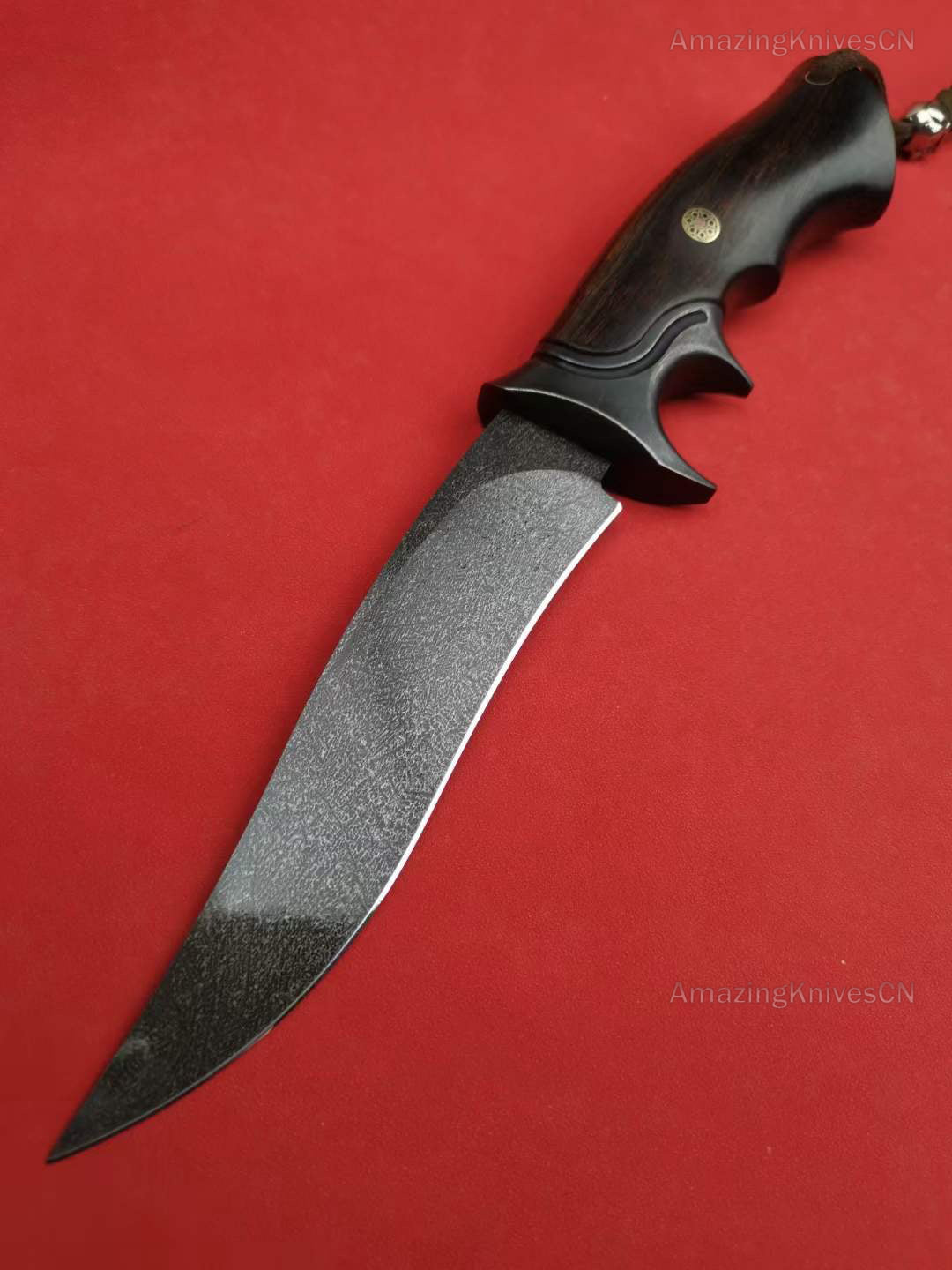 Handcrafted Wootz Steel Fixed Blade Outdoor Collectible Knife Desert Ironwood Handle with Leather Sheath - AK-HT0838