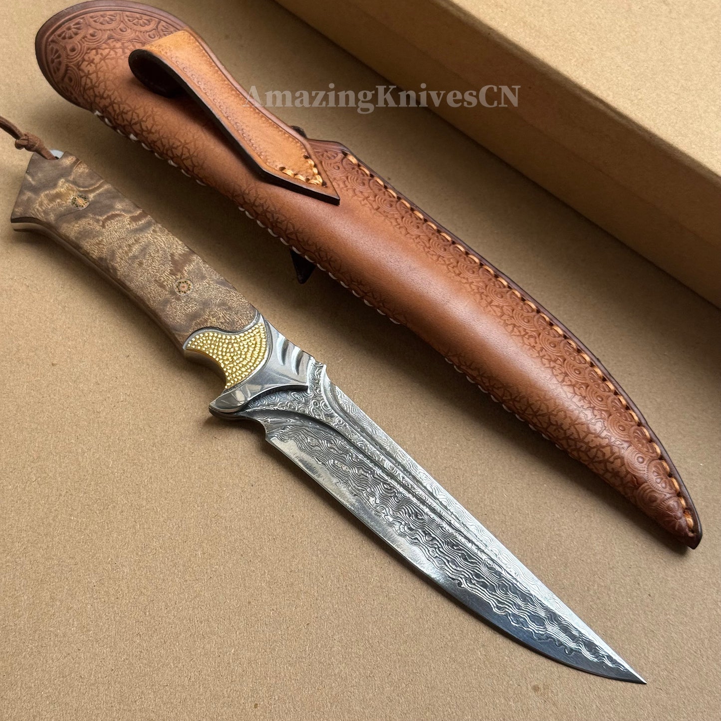 VG10 DAMASCUS HUNTING KNIFE FIXED BLADE FULL TANG - AK-HT0442-O