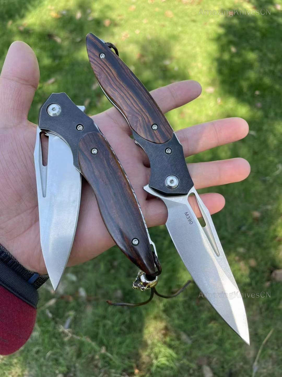 M390 Blade Folding Knife Tactical Flipper Ironwood Ball Bearings - AK-HT0747