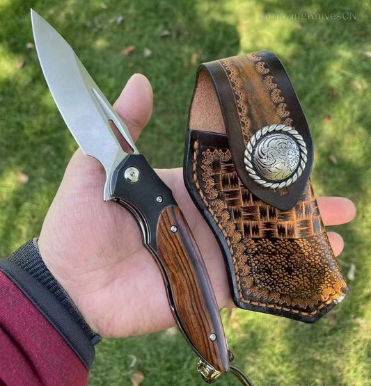 M390 Blade Folding Knife Tactical Flipper Ironwood Ball Bearings - AK-HT0747