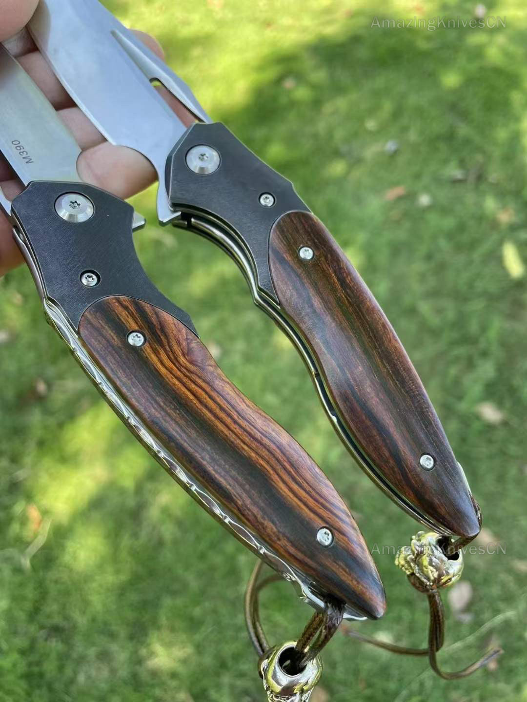 M390 Blade Folding Knife Tactical Flipper Ironwood Ball Bearings - AK-HT0747