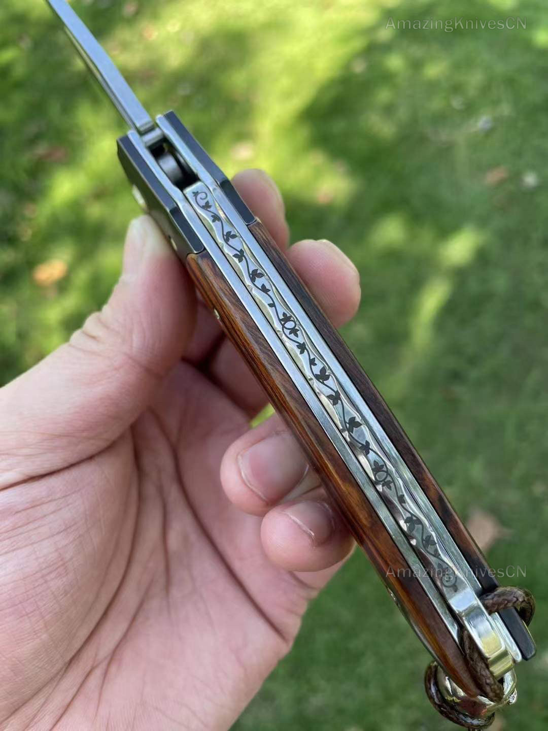 M390 Blade Folding Knife Tactical Flipper Ironwood Ball Bearings - AK-HT0747