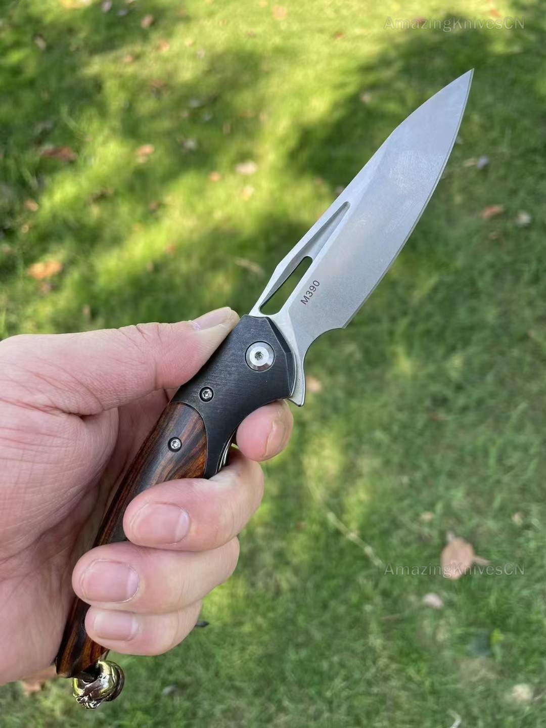 M390 Blade Folding Knife Tactical Flipper Ironwood Ball Bearings - AK-HT0747