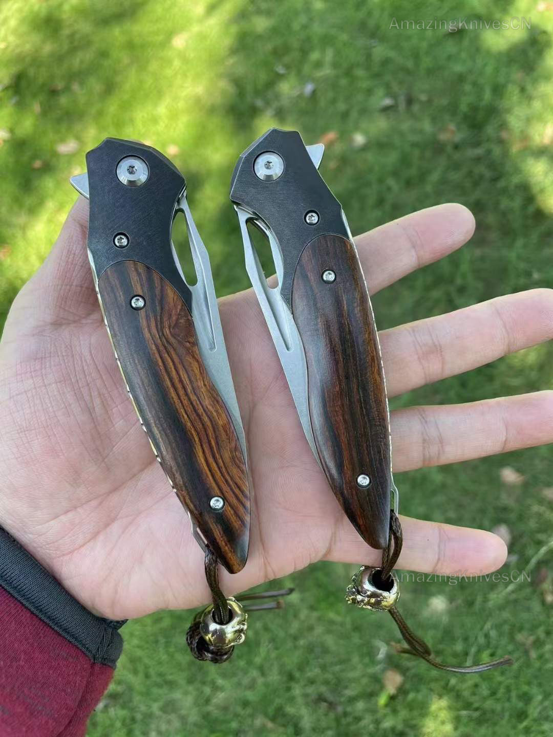 M390 Blade Folding Knife Tactical Flipper Ironwood Ball Bearings - AK-HT0747