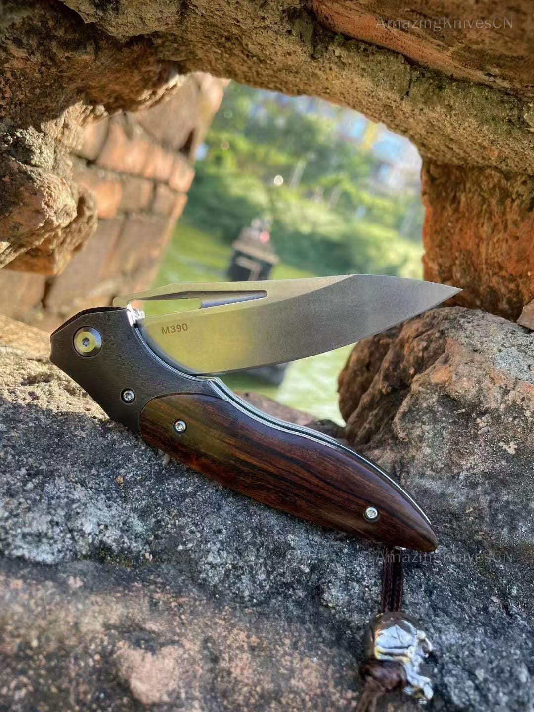 M390 Blade Folding Knife Tactical Flipper Ironwood Ball Bearings - AK-HT0747