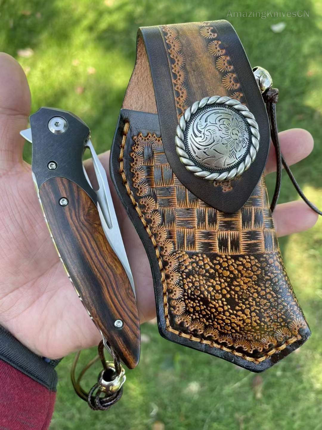 M390 Blade Folding Knife Tactical Flipper Ironwood Ball Bearings - AK-HT0747