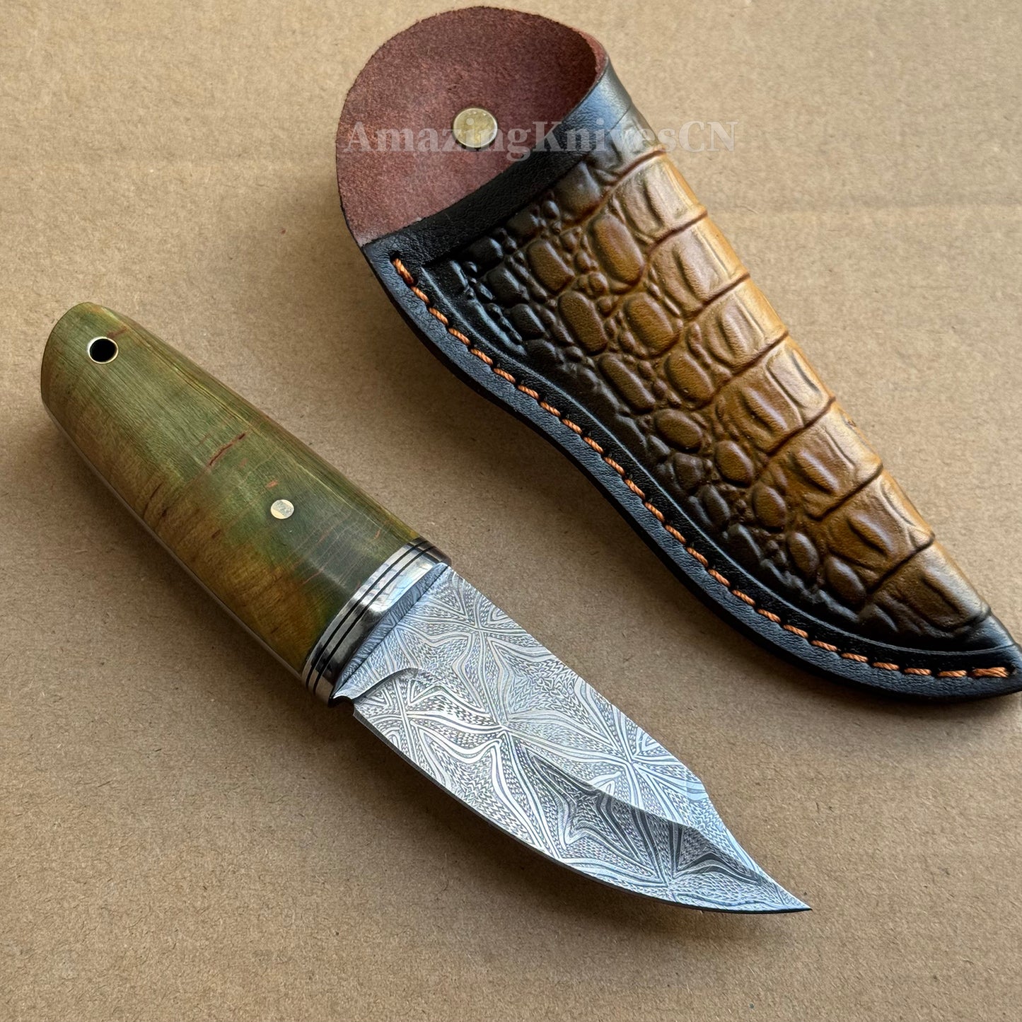 Collectible Stainless Steel Utility Knife Fixed Blade Wood Handle w/ Sheath - AK-HT0970