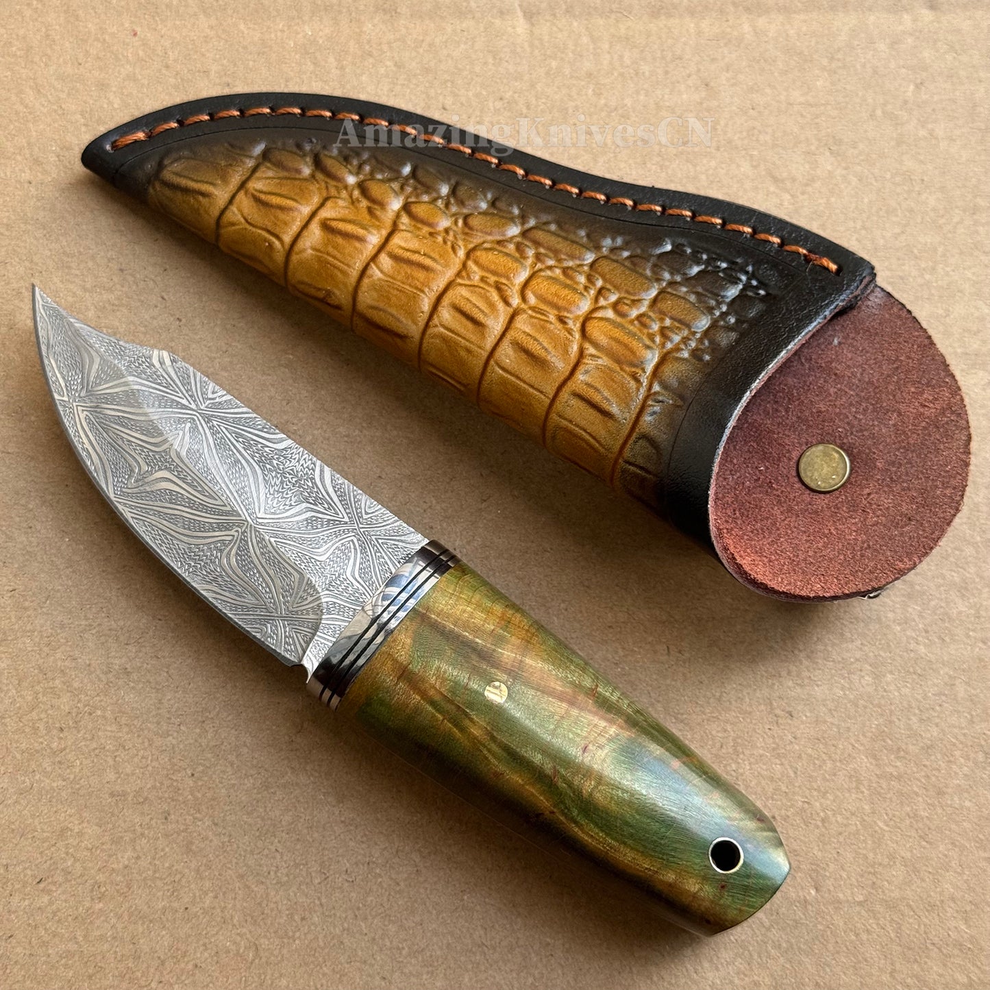 Collectible Stainless Steel Utility Knife Fixed Blade Wood Handle w/ Sheath - AK-HT0970