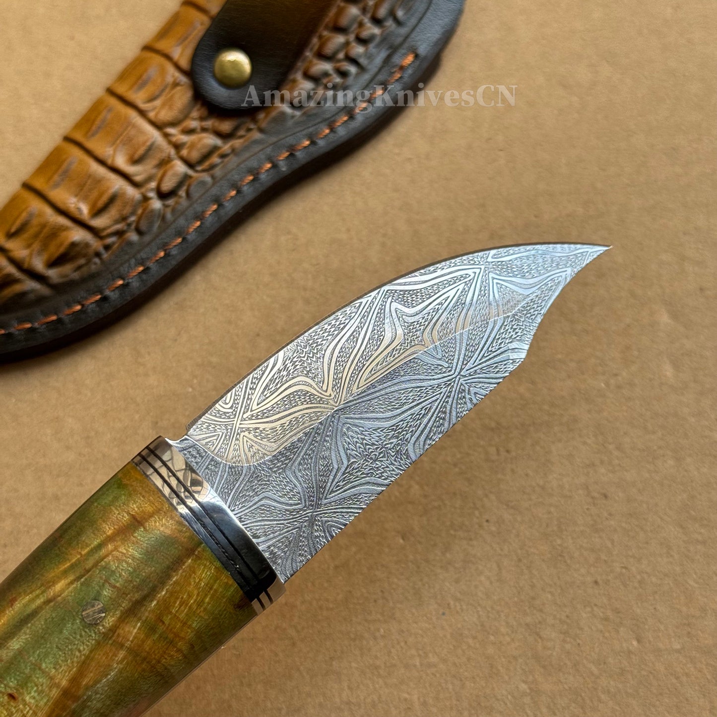 Collectible Stainless Steel Utility Knife Fixed Blade Wood Handle w/ Sheath - AK-HT0970