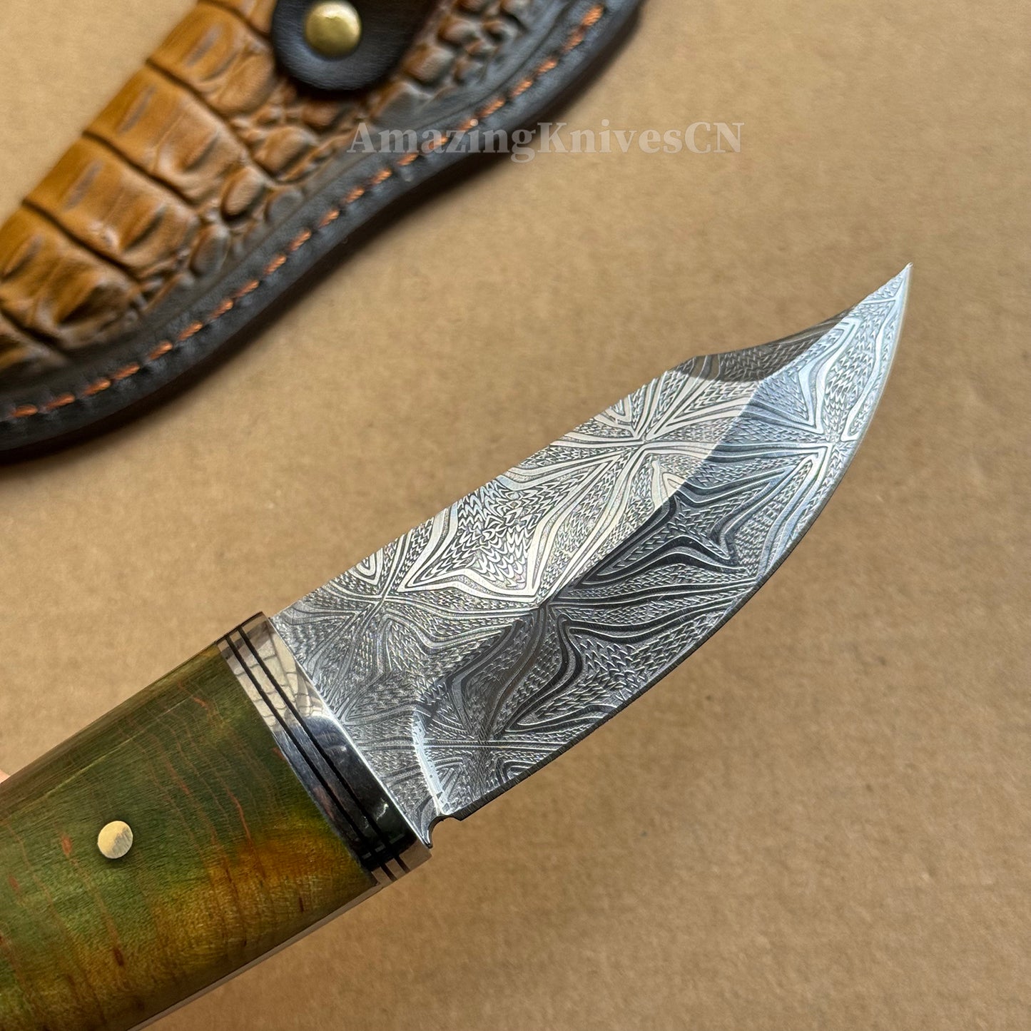 Collectible Stainless Steel Utility Knife Fixed Blade Wood Handle w/ Sheath - AK-HT0970