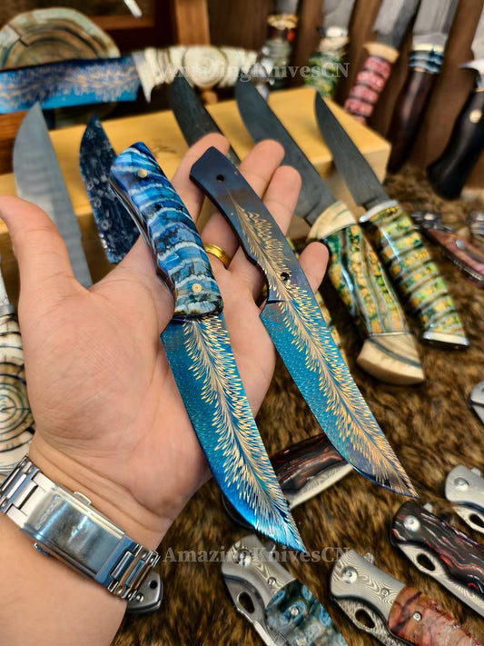 High End Collectible Handmade Feather Damascus Steel Knife Full Tang - AK-HT1000