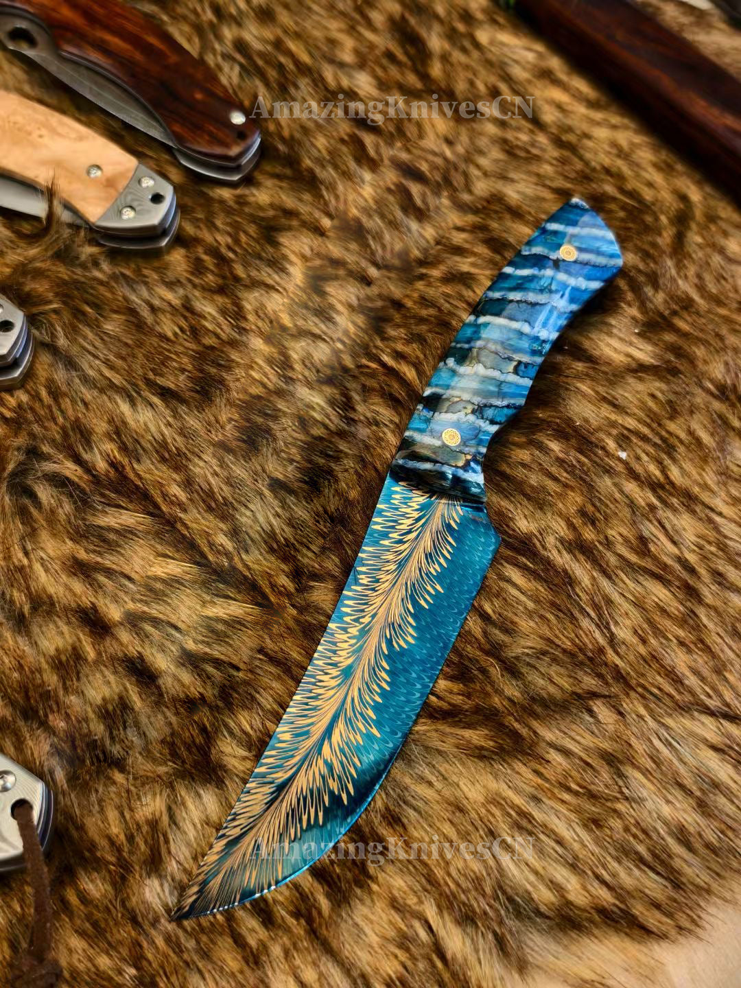 High End Collectible Handmade Feather Damascus Steel Knife Full Tang - AK-HT1000