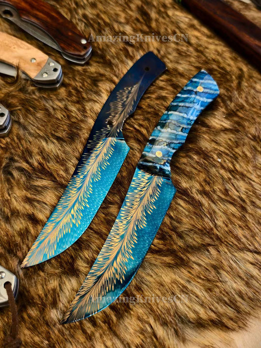High End Collectible Handmade Feather Damascus Steel Knife Full Tang - AK-HT1000