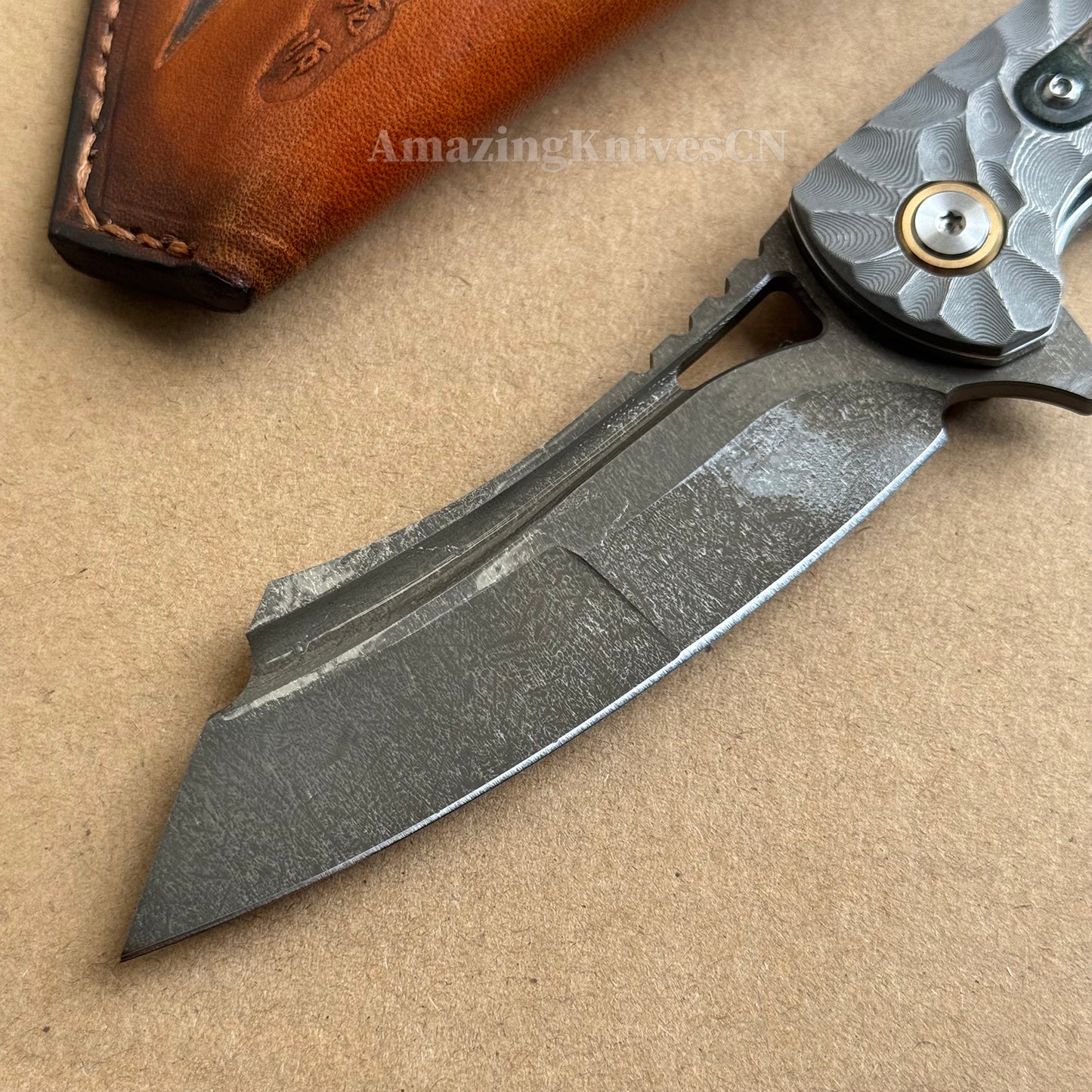 Tactical Wootz Steel Folding Knife Flipper Ball Bearings with Sheath - AK-HT0744-WZ