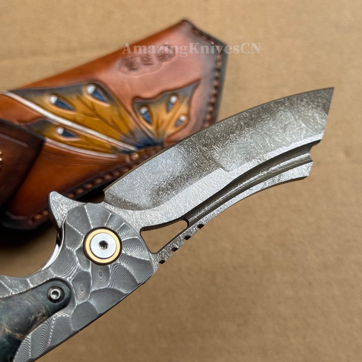 Tactical Wootz Steel Folding Knife Flipper Ball Bearings with Sheath - AK-HT0744-WZ