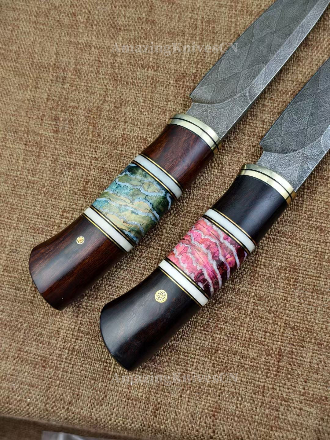 Top Tier Collectible Knife Luxury Handforged Damacus Steel Fixed Blade Knife with Leather Sheath - AK-HT1001