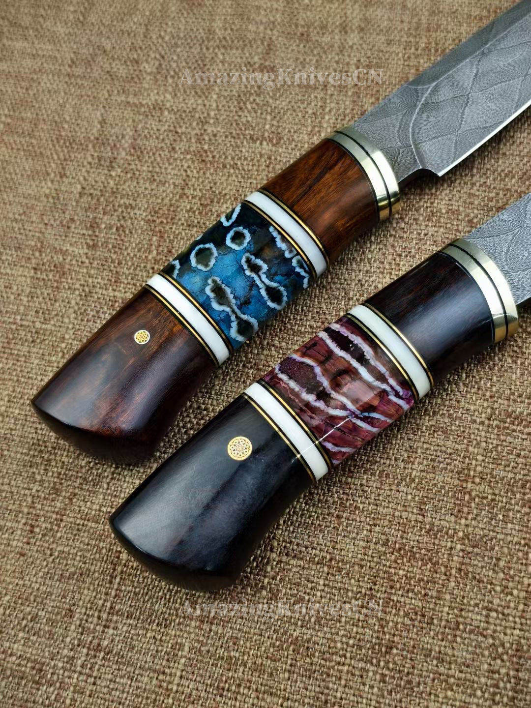 Top Tier Collectible Knife Luxury Handforged Damacus Steel Fixed Blade Knife with Leather Sheath - AK-HT1001