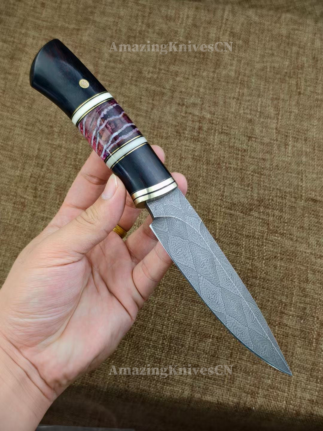 Top Tier Collectible Knife Luxury Handforged Damacus Steel Fixed Blade Knife with Leather Sheath - AK-HT1001