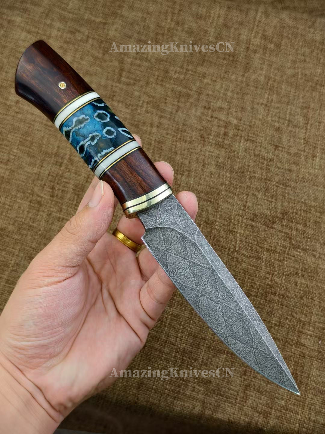 Top Tier Collectible Knife Luxury Handforged Damacus Steel Fixed Blade Knife with Leather Sheath - AK-HT1001