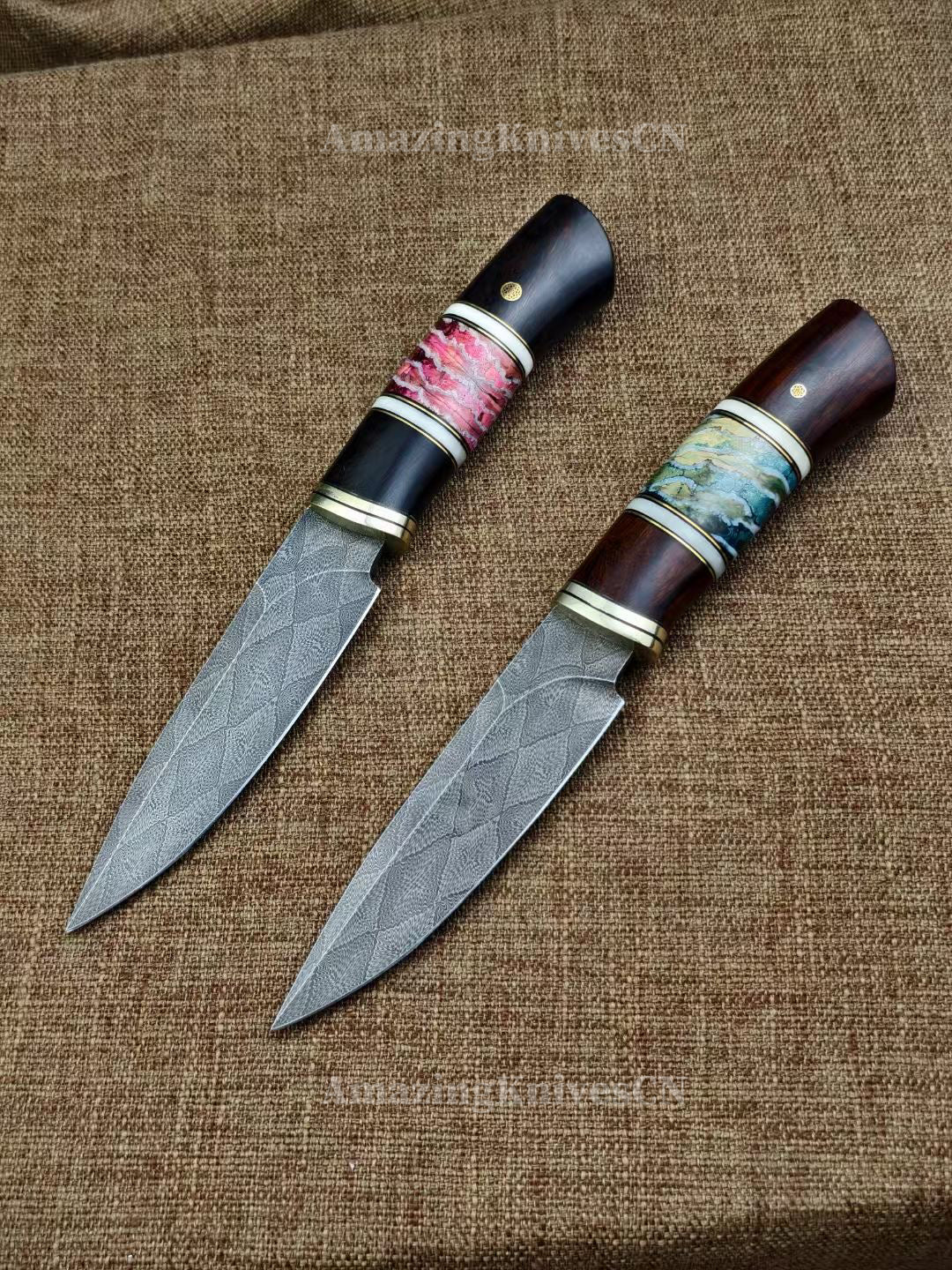 Top Tier Collectible Knife Luxury Handforged Damacus Steel Fixed Blade Knife with Leather Sheath - AK-HT1001