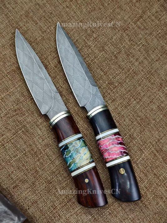 Top Tier Collectible Knife Luxury Handforged Damacus Steel Fixed Blade Knife with Leather Sheath - AK-HT1001